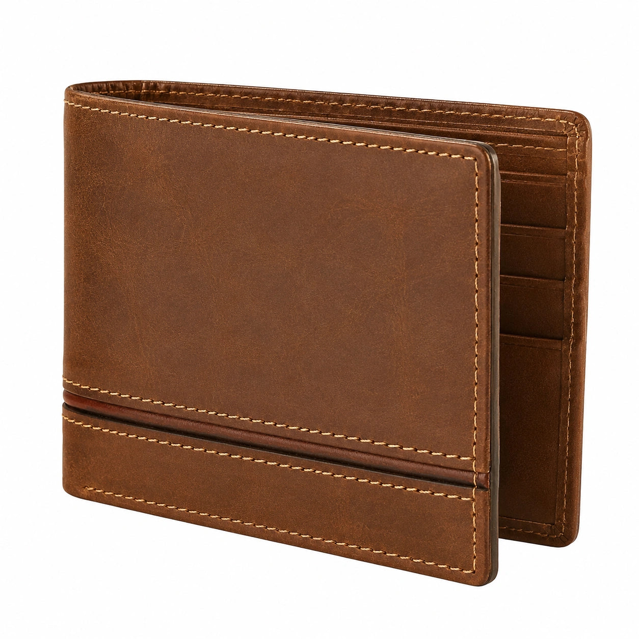 Portefeuille pliant 11.5 x 9.5 x 2 cm en cuir marron avec compartiments pour cartes