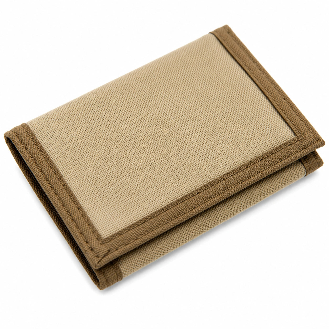 Portefeuille pliant 12 x 9 x 2 cm en tissu beige et marron style classique