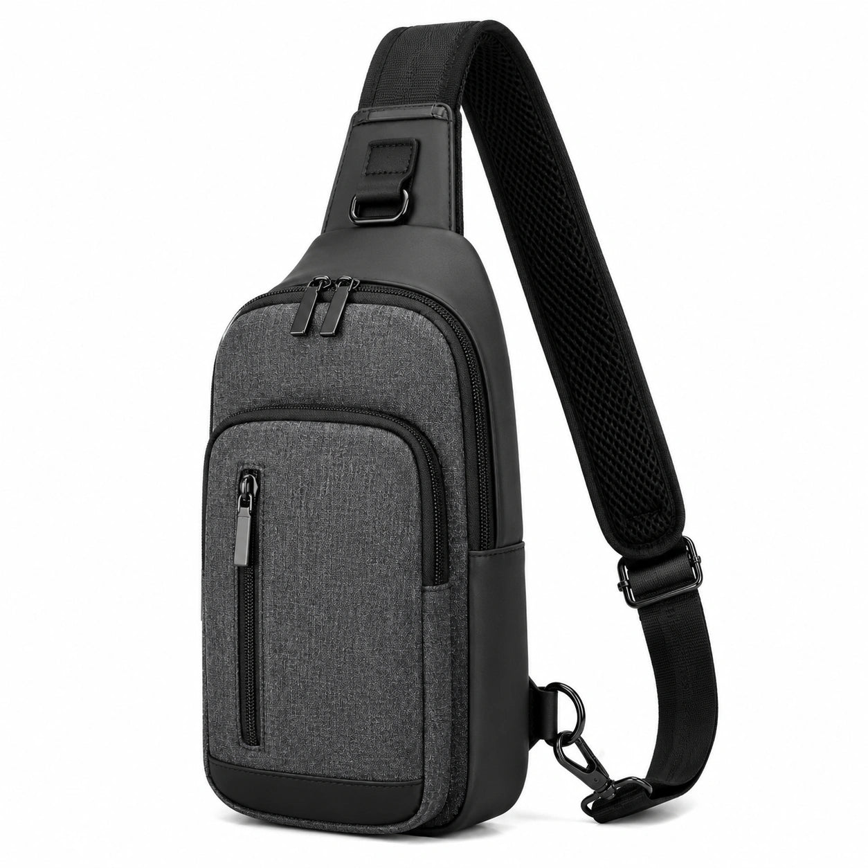 Sac bandoulière 18 x 8 x 32 cm textile synthétique noir et gris style urbain à compartiments
