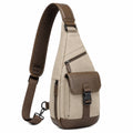 Sac bandoulière 18 x 8 x 32 cm textile et similicuir beige marron urbain multipoches