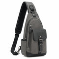 Sac à bandoulière 18 × 8 × 32 cm en similicuir gris style urbain à compartiments zippés