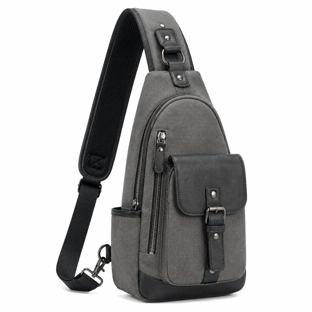 Sac à bandoulière 18 × 8 × 32 cm en similicuir gris style urbain à compartiments zippés