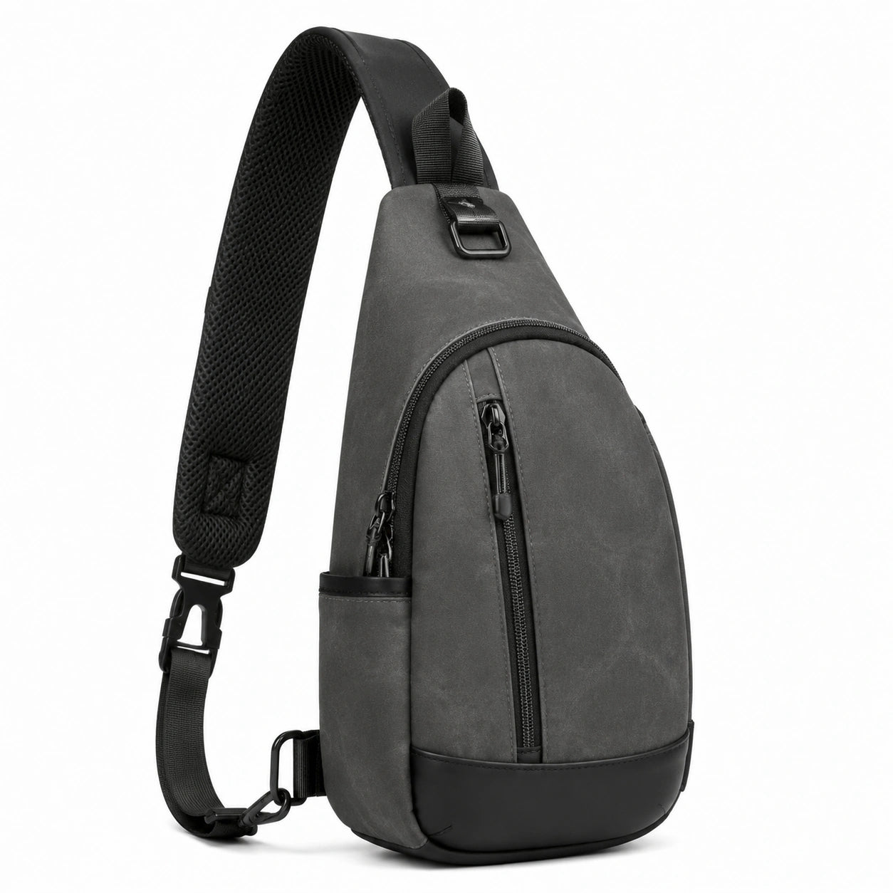 Sac bandoulière 18 x 8 x 32 cm en matière synthétique gris foncé noir à fermeture zippée style urbain