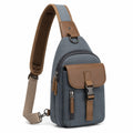 Sac à bandoulière 18 x 8 x 30 cm en tissu synthétique bleu gris et marron style urbain à compartiments
