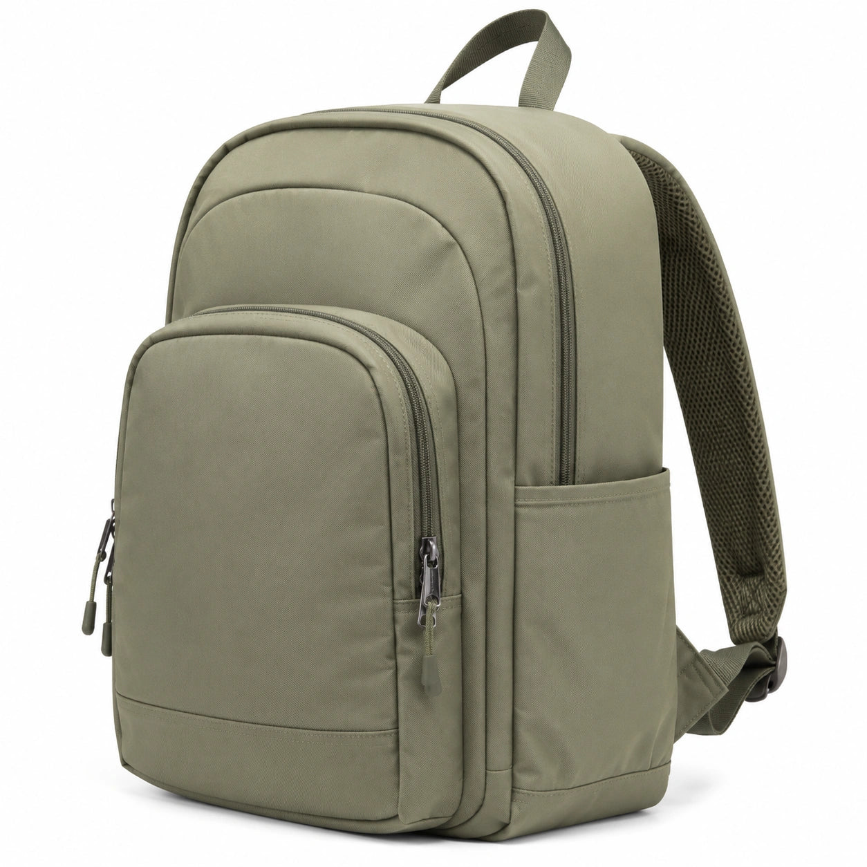 Sac à dos 30×15×43 cm en tissu synthétique kaki avec poches zippées