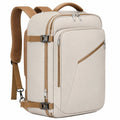 Sac à dos de voyage 32 x 18 x 45 cm en textile beige avec compartiments et sangles de compression