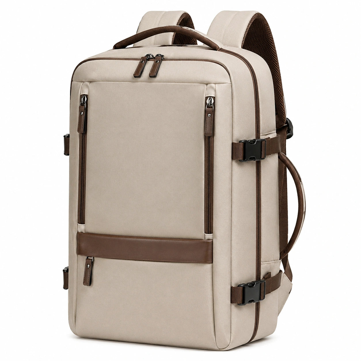Sac à dos de voyage 32 cm x 20 cm x 48 cm en textile beige et marron à compartiments multiples