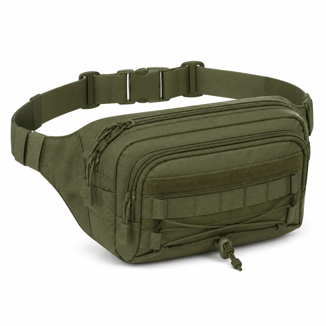 Sac banane 30 x 8 x 17 cm en tissu synthétique vert kaki à multiples poches style utilitaire