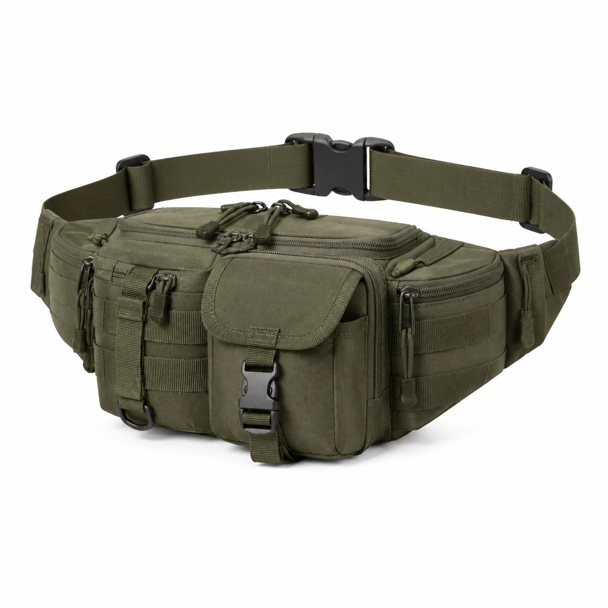 Sac banane 34 × 15 × 14 cm en polyester vert kaki fonctionnel à compartiments