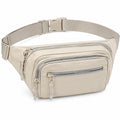 Sac banane 30 x 8 x 16 cm en tissu synthétique beige à poches multiples
