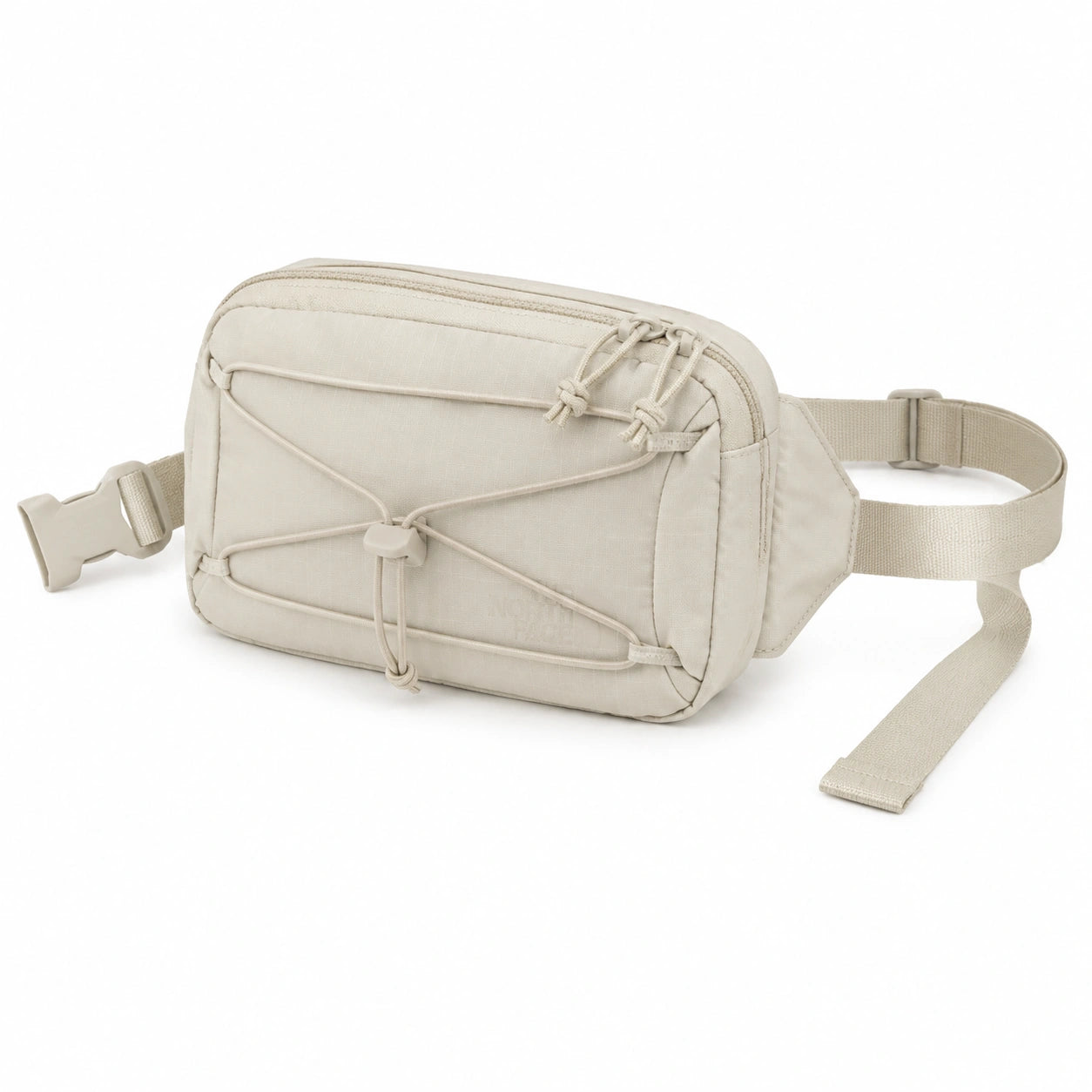Sac banane 25 x 7 x 15 cm en tissu beige à compartiments zippés style utilitaire