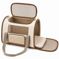 Sac de transport pour animal 45 x 28 x 30 cm textile beige et marron à bandoulière ventilé