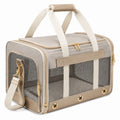 Sac de transport pour animaux 45 x 30 x 30 cm en textile beige à maille aérée style voyage