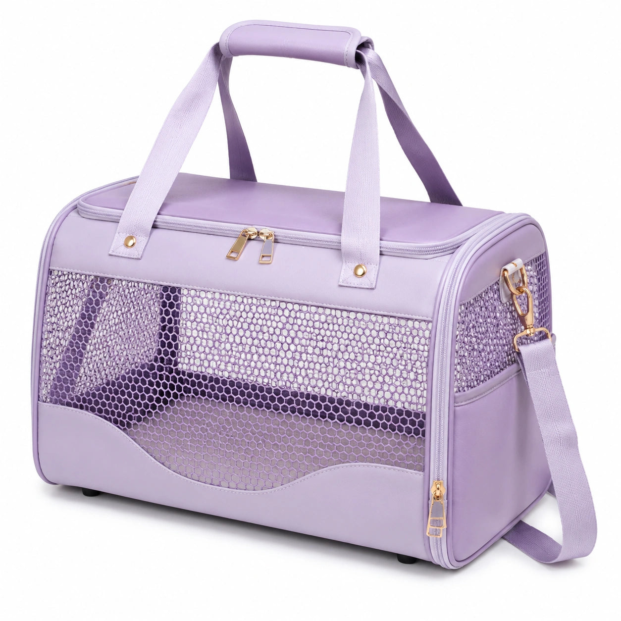 Sac de transport pour animal 45 × 28 × 30 cm en textile synthétique lilas avec maille respirante style voyage