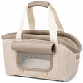 Sac de transport pour animal 45 x 28 x 30 cm en tissu beige et similicuir avec maille respirante
