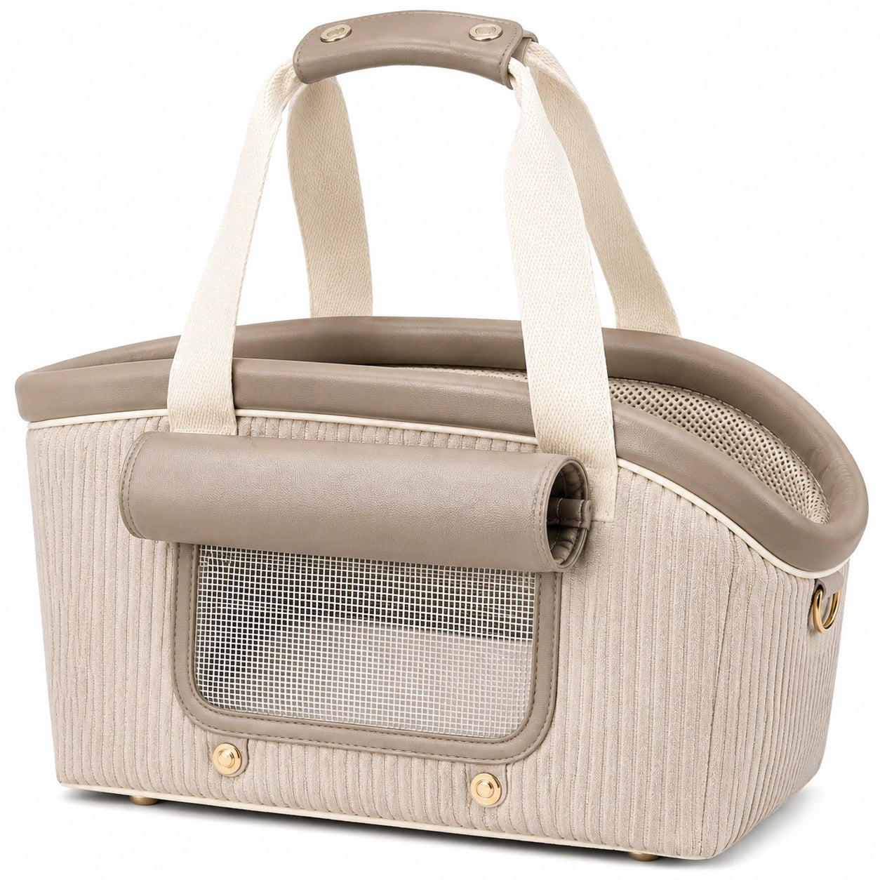 Sac de transport pour animal 45 x 28 x 30 cm en tissu beige et similicuir avec maille respirante