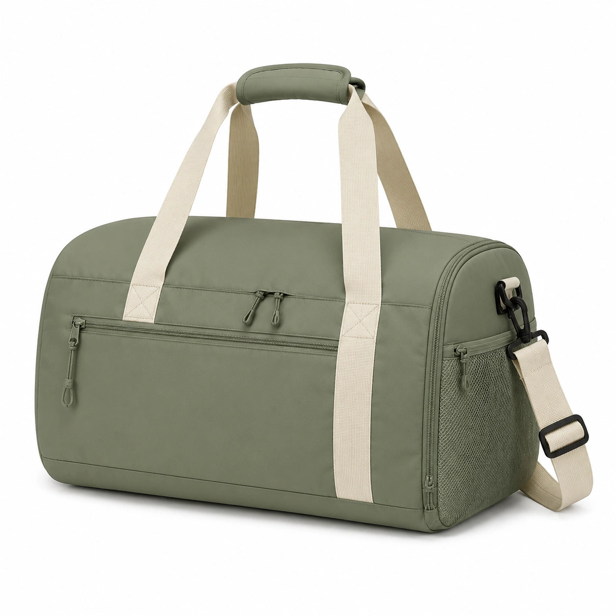 Sac de voyage 50 x 25 x 28 cm en polyester vert sauge beige à bandoulière réglable