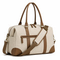 Sac de voyage 45 x 25 x 30 cm en toile beige et brun avec bandoulière réglable style week-end