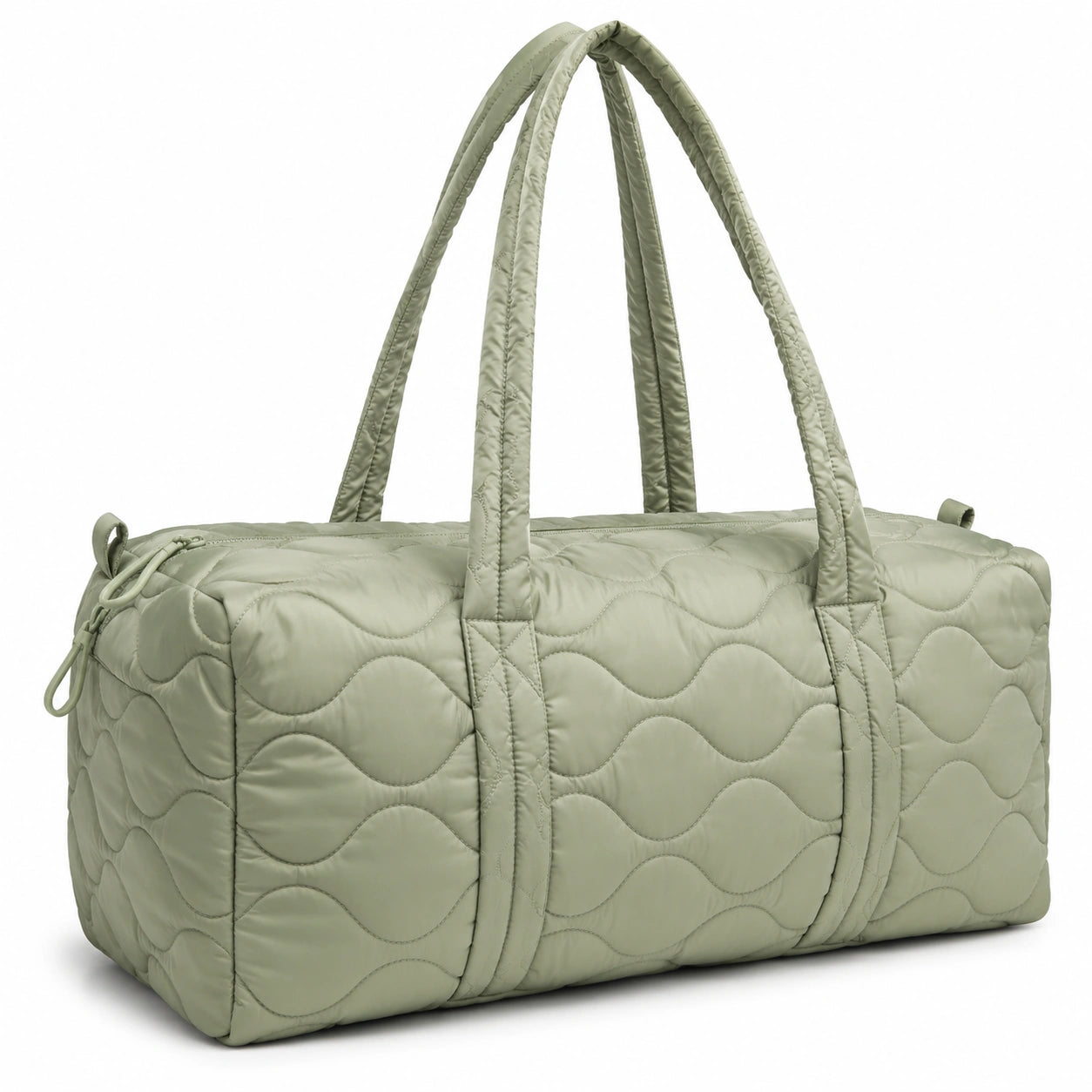 Sac de voyage 45 x 20 x 28 cm en tissu synthétique matelassé vert sauge à fermeture zippée