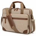 Sacoche pour ordinateur 42 x 10 x 32 cm en toile beige et similicuir marron avec bandoulière