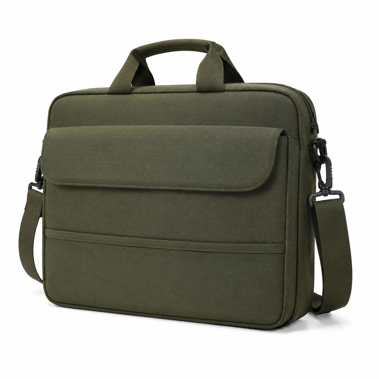 Sacoche ordinateur 40×8×30 cm en polyester vert kaki avec bandoulière et rangements