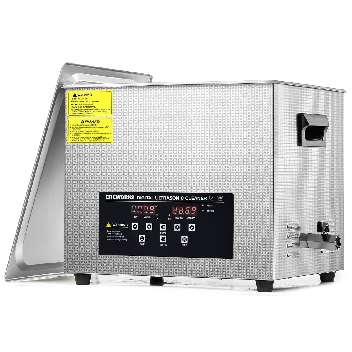 CREWORKS Fournitures pour le nettoyage du laboratoire, 15 L, 360 W, 450 W, Argenté, Nettoyeur à Ultrasons Professionnel avec Chauffage