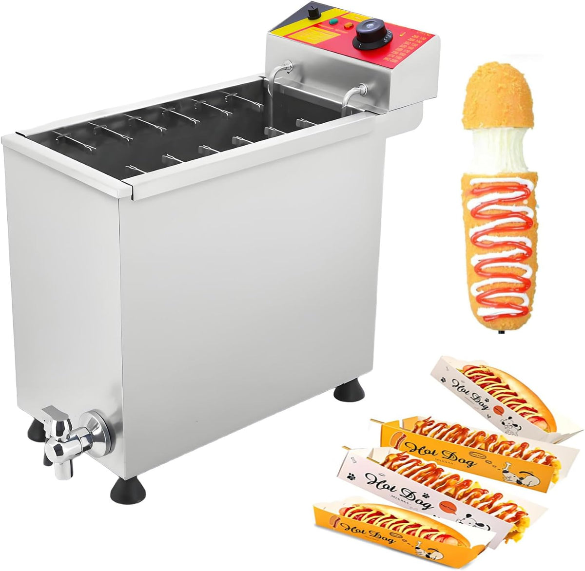 aromaoveite Appareils à hot dog, 25 L, 110 V / 220 V, Acier inoxydable, Argenté, Machine À Hot-Dogs Au Fromage Coréen