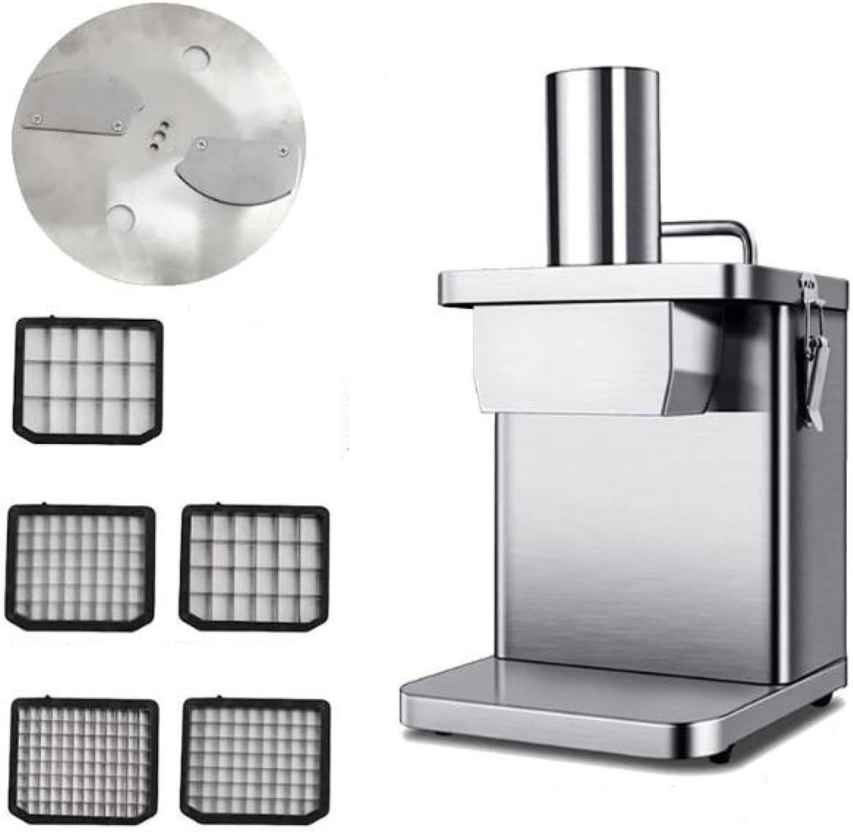 OWOHYG trancheuse électrique, 255 x 330 x 370 mm, 250 W, Argenté, Râpe À Fromage, Coupe-Légumes, Coupe-Spirales en Acier Inoxydable