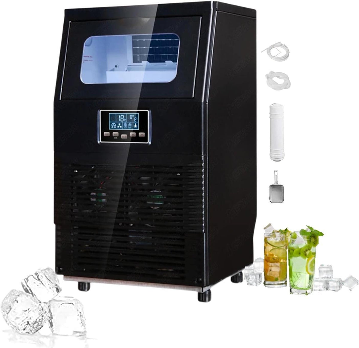PanHuiWen machine à glaçons, 345*339*602 mm/13.6*13.4*23.7in, 200 W, 220 V/50Hz, 4 kg, 40 kg, Noir