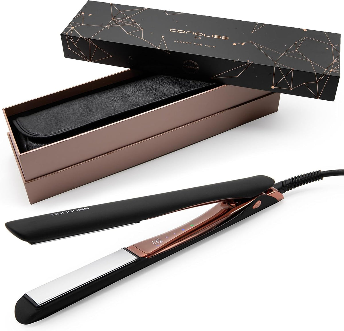 Corioliss Fers à lisser, Noir, Lisseur Cheveux Professionnel Titanium, Fer à Lisser Titane, Température 80°C-235°C