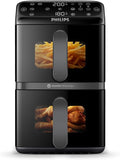PHILIPS friteuse à air chaud, 10 L, Noir, Airfryer 4000 - Air Fryer VerticalDuo (5+5), 13 modes, Fenêtres de cuisson