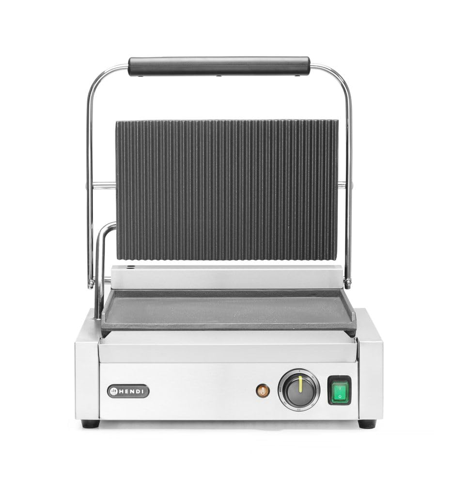 HENDI Grills électriques, 230 V, 2200 W, 430x375, 216 mm, Argenté, Gril de Contact Électrique, Plaque Panini Professionnel