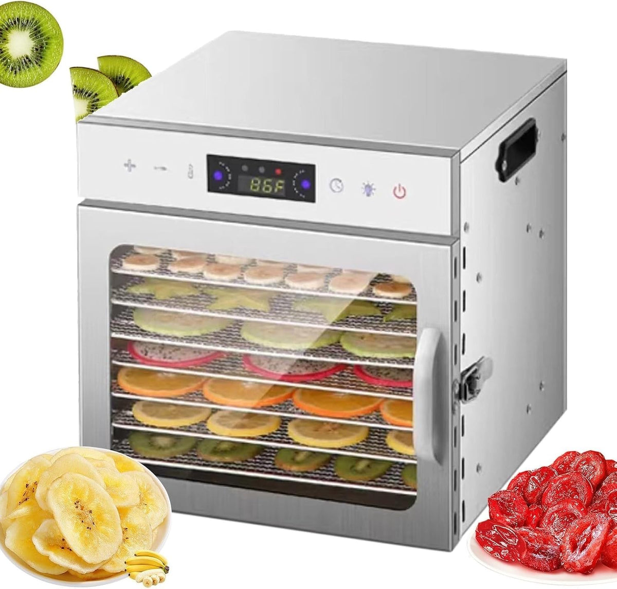 YQDDM déshydrateur alimentaire, 400 W/800 W., acier inoxydable., Argenté, machine sécheuse alimentaire incluse livre de recettes
