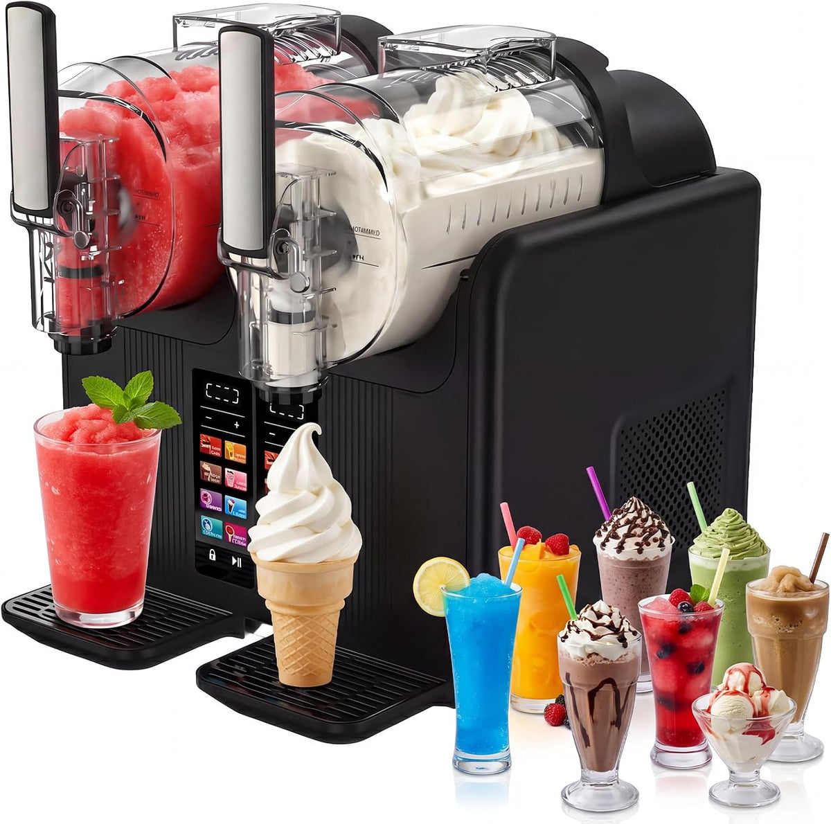 serebrant sorbetière, 2 X 2, Noir, Machine a Granita 7-in-1 Slush Machine a Granite, Machine à Granité avec écran LED et Double Cuve L