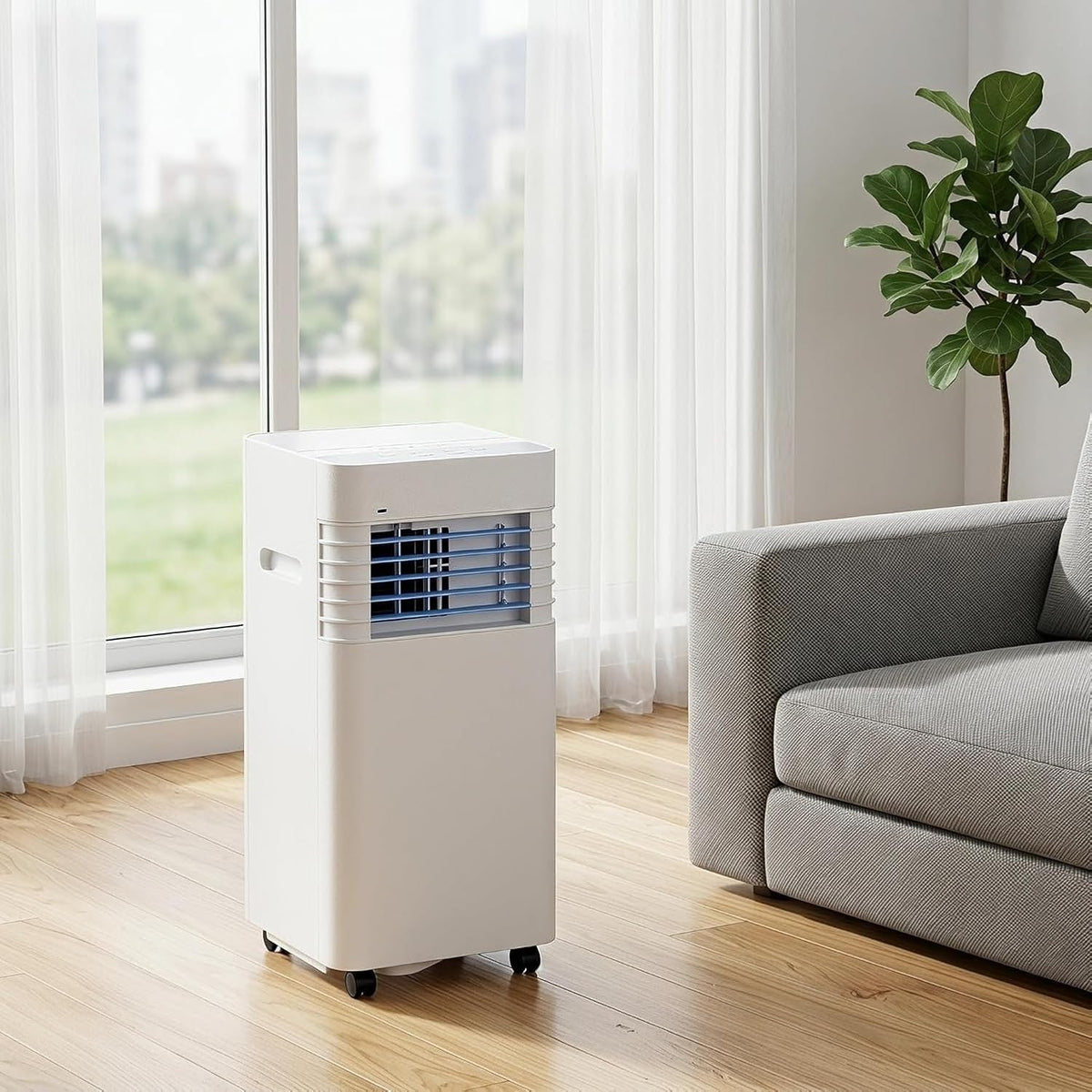 climatiseur portable HUANQIN, 14000 BTU, 5000 BTU, Blanc, Climatiseur Mobile avec Kit d'Installation, Faible Consommation d'Énergie