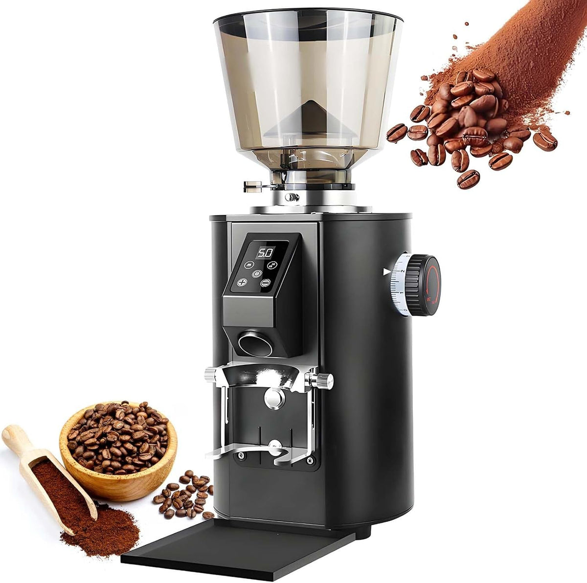 vnmudzeo Moulins électriques à meules, Noir, Moulin à Café Professionnel à Meules Plates, 9 RéGlages PréCis