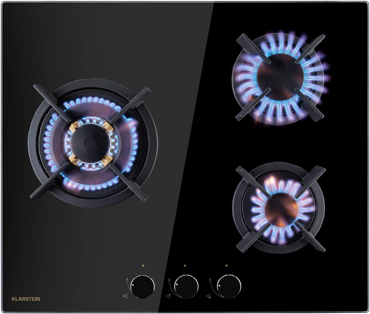 table de cuisson KLARSTEIN, 6200 W, Argenté, Tables de Cuisson à Gaz, Plaque de Cuisson Gaz à 3 Brûleurs, Table de Electrique à 3 Feux