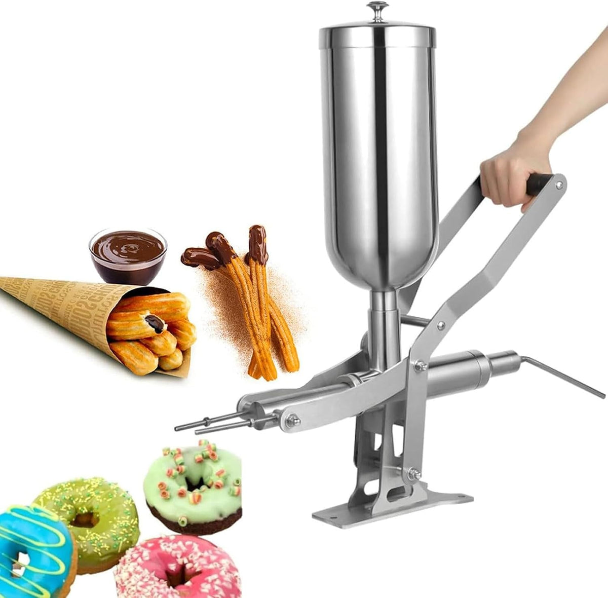 Machine Machines à donuts, 70 x 28 x 55 cm., 5 L., acier inoxydable 304., argenté., de remplissage de confiture de churro de fruits latins