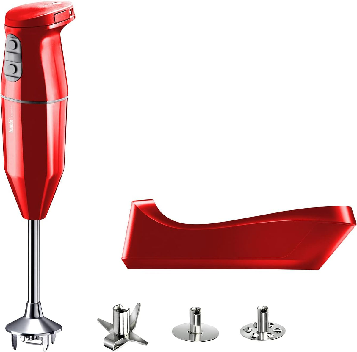bamix blender, 250 W, Argenté/Rouge, cordless PLUS Set avec mixeur plongeant sans fil, Station de charge, Disque fouet