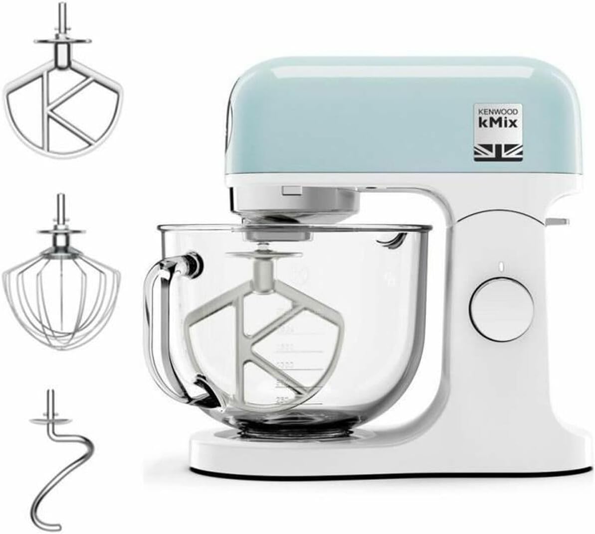 Kenwood robot pâtissier, 5 L, Argenté, KMX745APB kMix avec bol en verre, fouet K en acier inox et accessoire de pétrissage