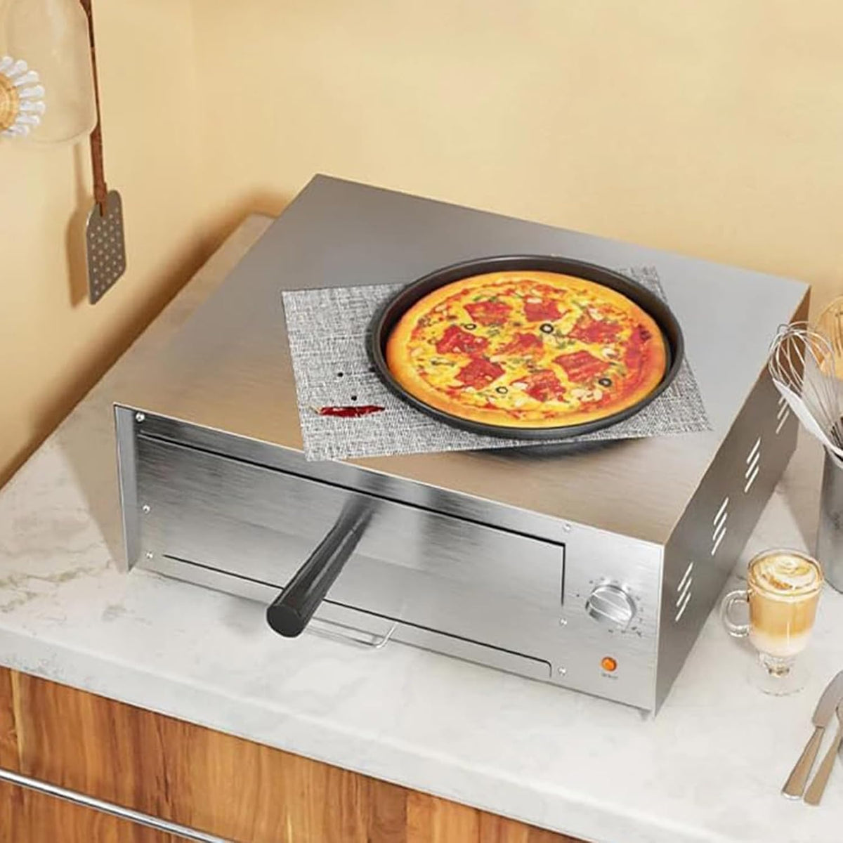 Hlixzoy four à pizza, 900 W, 120 V/230 V, 12 Pouces, Noir/Argenté, Petit Four Électrique Commercial Épais À Une Couche
