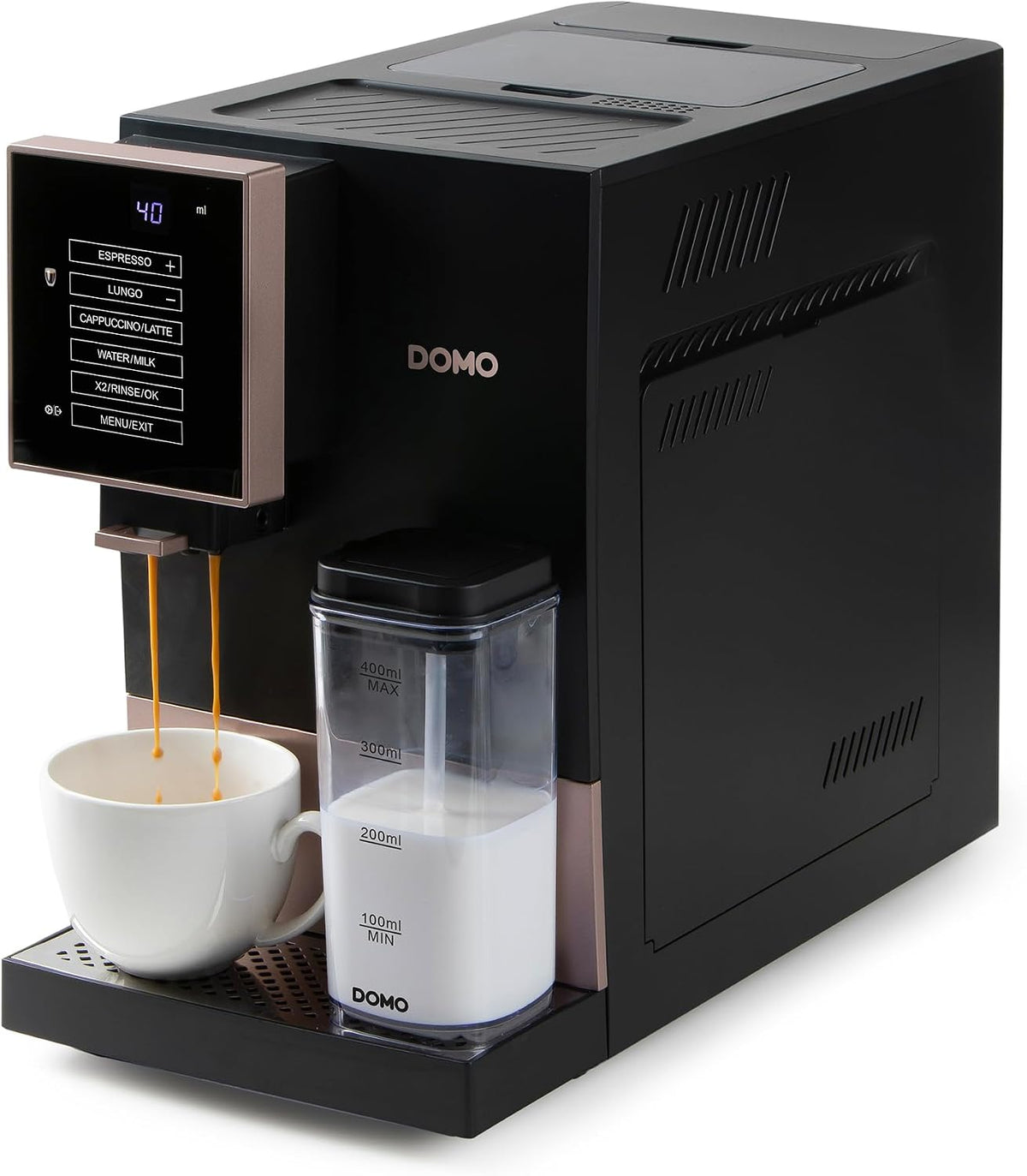 DOMO Machines à café automatiques, Noir/Argenté, Americano, Cappuccino, Latte - 19 bars