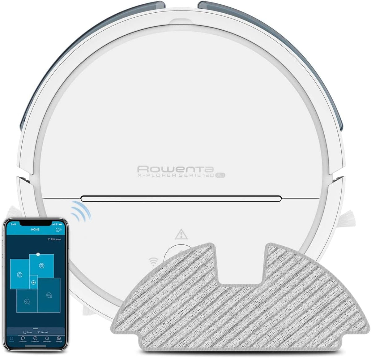 Rowenta robot aspirateur, Noir, X-Plorer Serie 120 AI Aspirateur robot laveur, Aspire et lave les sols, Intelligence artificielle