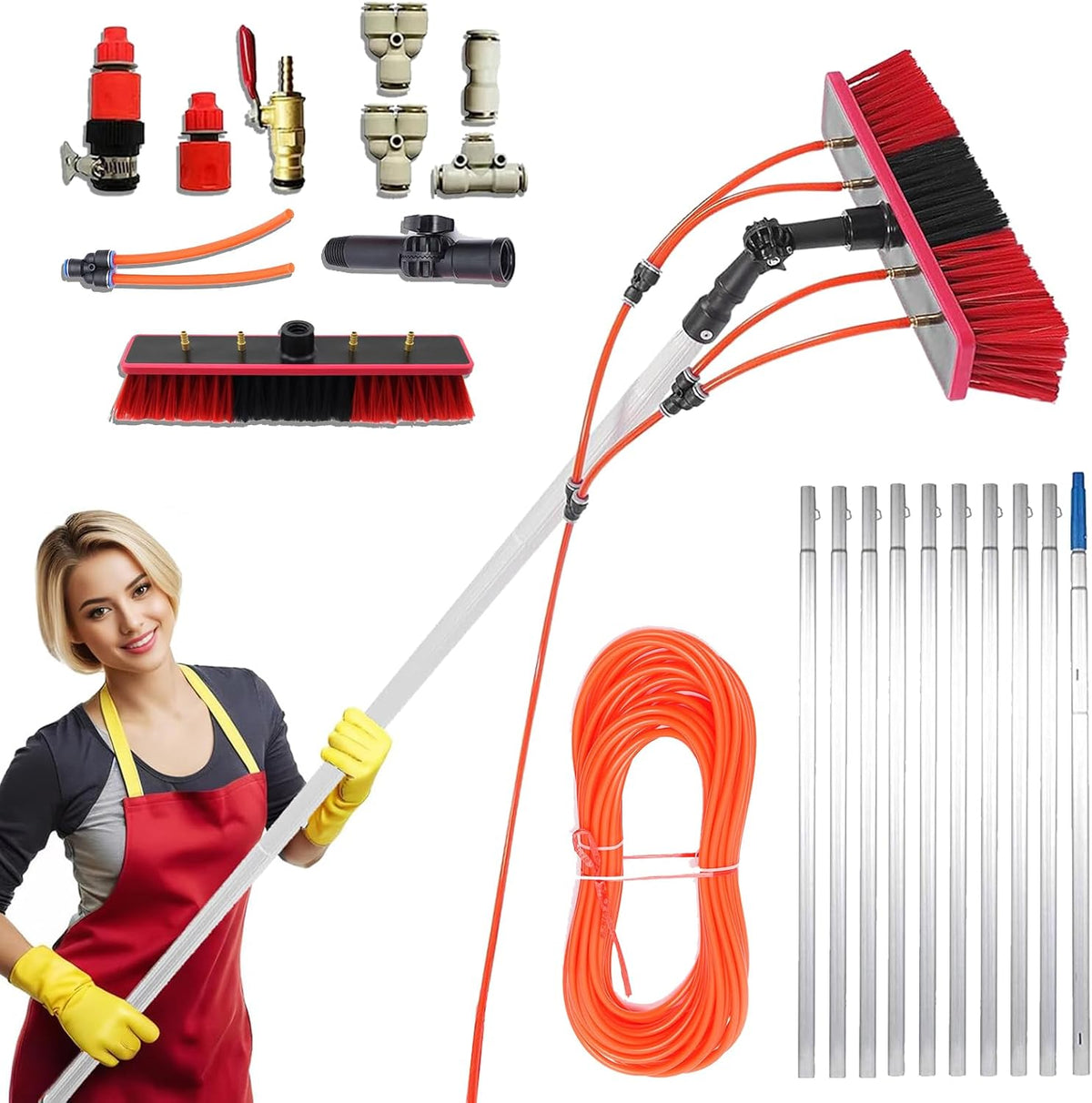 Kit Nettoyants vitre, 10 m, 20 m, 55 cm, Noir, de nettoyage de vitres, Tube en polyuréthane de et tête de brosse