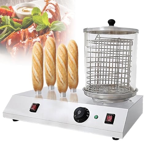 GTHTUHFD Machines à gaufres et croques, 501 x 278 x 370 mm, 458 W, Argent, Machine À Hot-Dogs Et À Pains 2 en 1