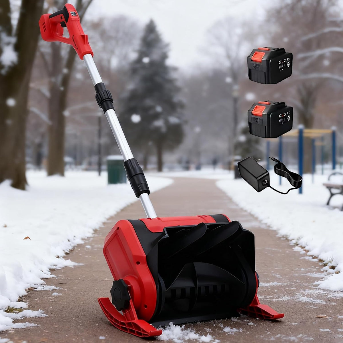 Naturalpowev fraise à neige, 33 x 24 x 138 cm, 1 200 W, 20 V, 2×4,0, 1200 W, Noir, sans Fil, Électrique avec Ah Batteries
