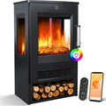 KESSER cheminée électrique, 1800 W, Noir, ® avec Chauffage, fenêtre panoramique, Ventilateur Chauffant, Effet de Flamme LED avec 9 Modes de Couleur