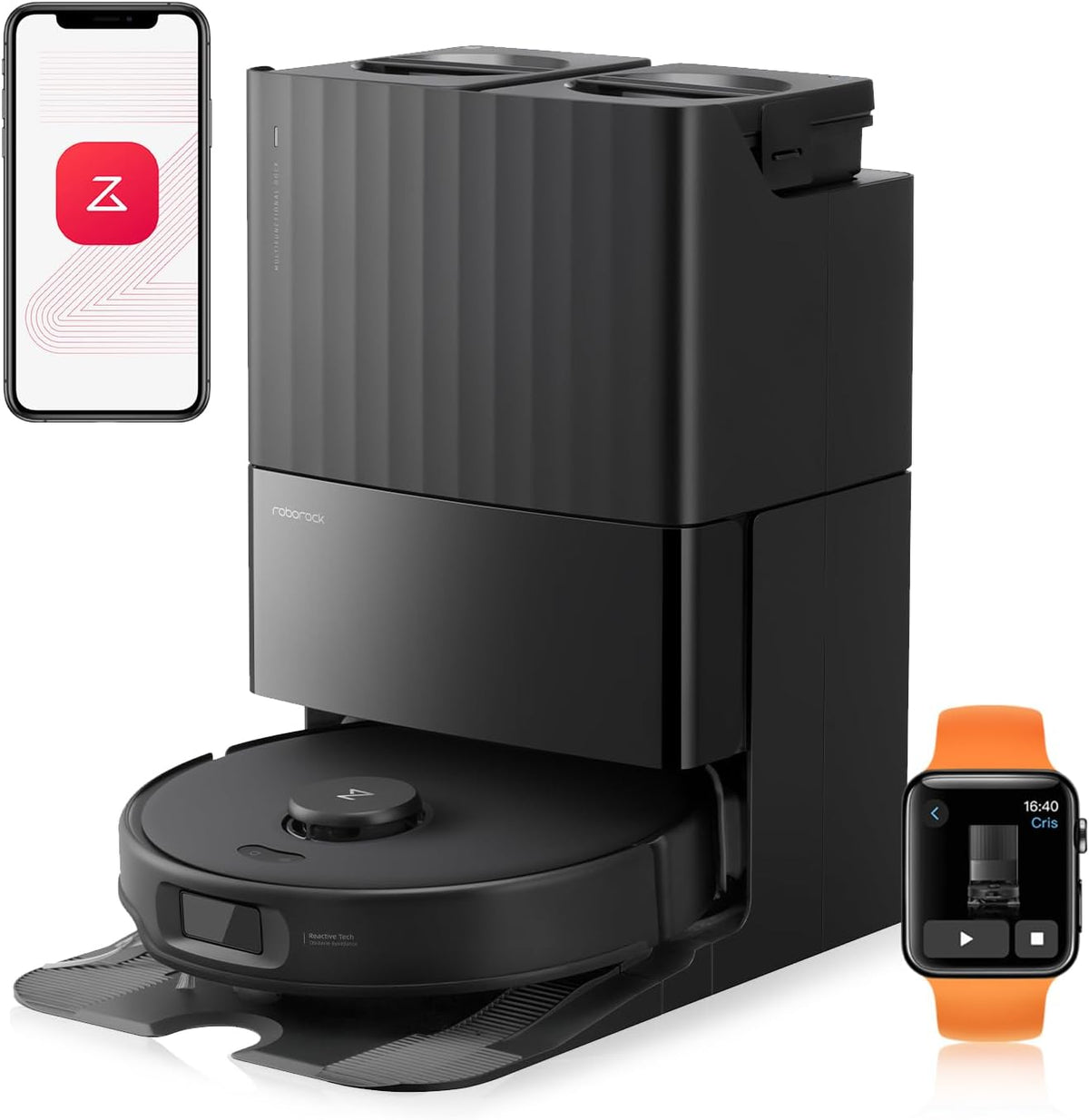 roborock robot aspirateur, Noir, Qrevo Edge S5A Aspirateur Robot 18500 Pa, ChÃssis AdaptiLift, Double Système Anti-Enchevétrements