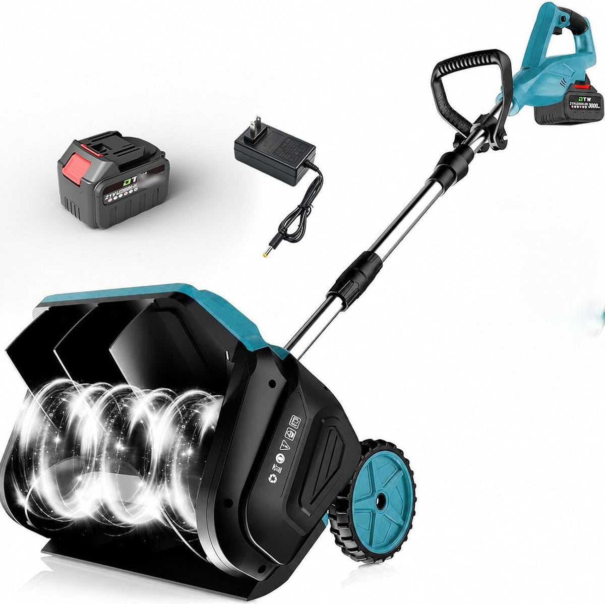 GLWABOMARS fraise à neige, 1100 × 520 × 1100 mm, 21 V, 21 V, 2500 tr/min, Noir, Souffleuse à Neige électrique sans Fil 4.5Ah1-Batt