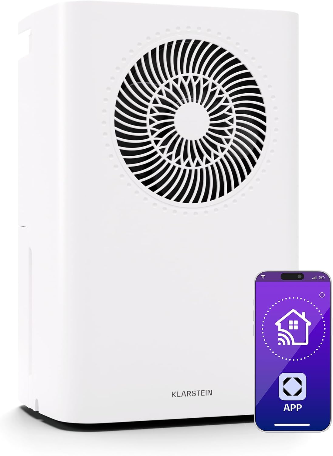 KLARSTEIN déshumidificateur, 16 L, 38 dB, 40 m, Blanc, CircleDry d'air Smart, silencieux, minuterie 24h, drainage continu